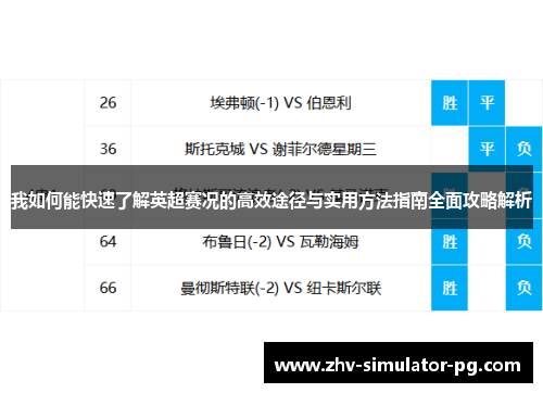 我如何能快速了解英超赛况的高效途径与实用方法指南全面攻略解析