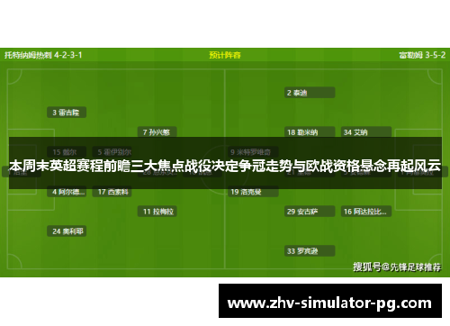 本周末英超赛程前瞻三大焦点战役决定争冠走势与欧战资格悬念再起风云